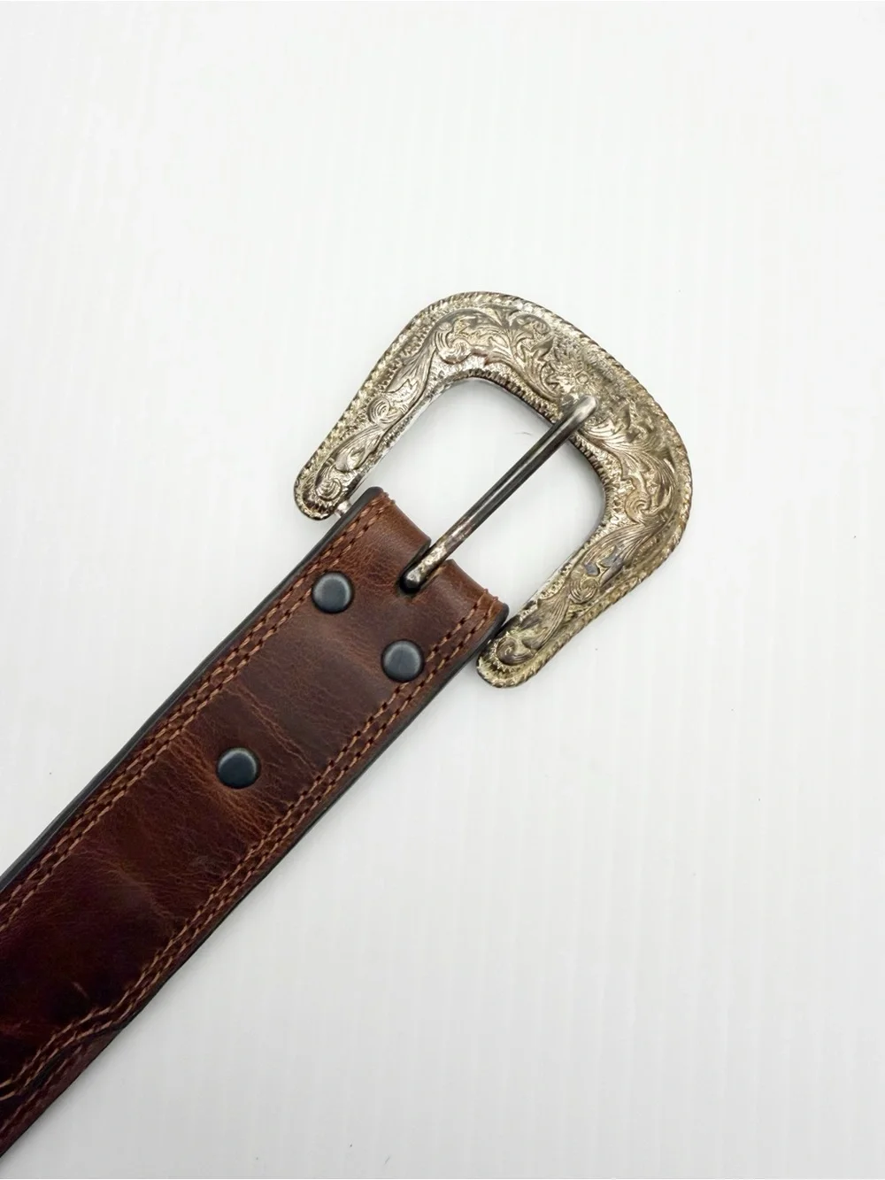 Ariat Genuine Brown Leather Silver Buckle Western Cowboy Belt